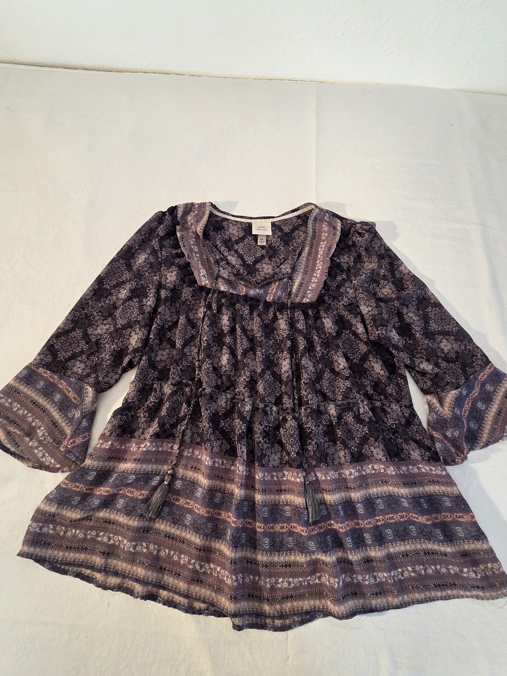 Knox Rose Boho Purple Paisley Print Tunic. Size XL